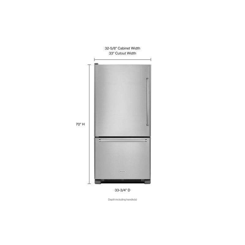 KitchenAid 22 cu. ft. 33-Inch Width Full Depth Non Dispense Bottom Mount Refrigerator - Stainless Steel (KRBL102ESS)