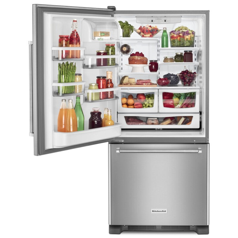KitchenAid 19 cu. ft. 30-Inch Width Full Depth Non Dispense Bottom Mount Refrigerator - Stainless Steel (KRBL109ESS)
