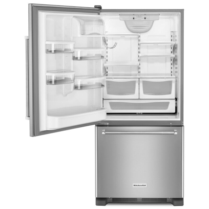 KitchenAid 19 cu. ft. 30-Inch Width Full Depth Non Dispense Bottom Mount Refrigerator - Stainless Steel (KRBL109ESS)