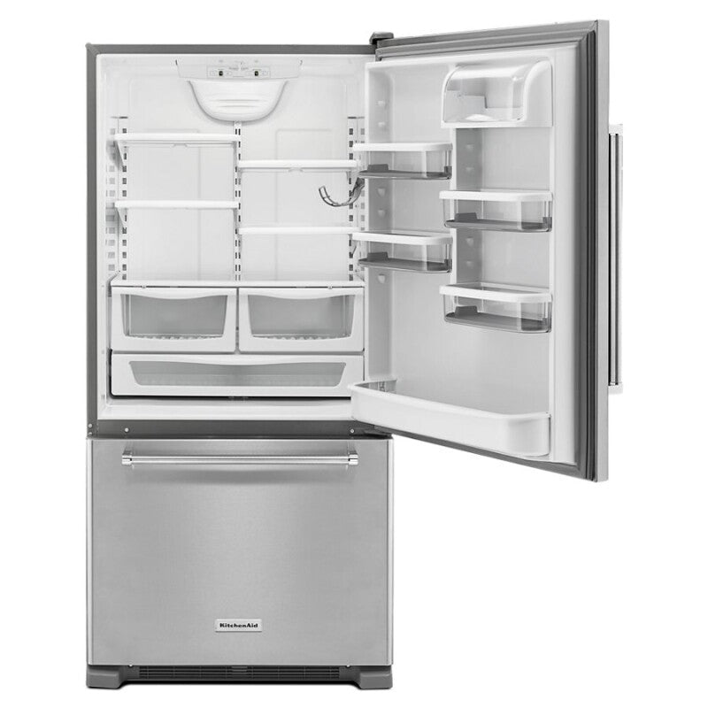 KitchenAid 22 cu. ft. 33-Inch Width Full Depth Non Dispense Bottom Mount Refrigerator - Stainless Steel (KRBR102ESS)
