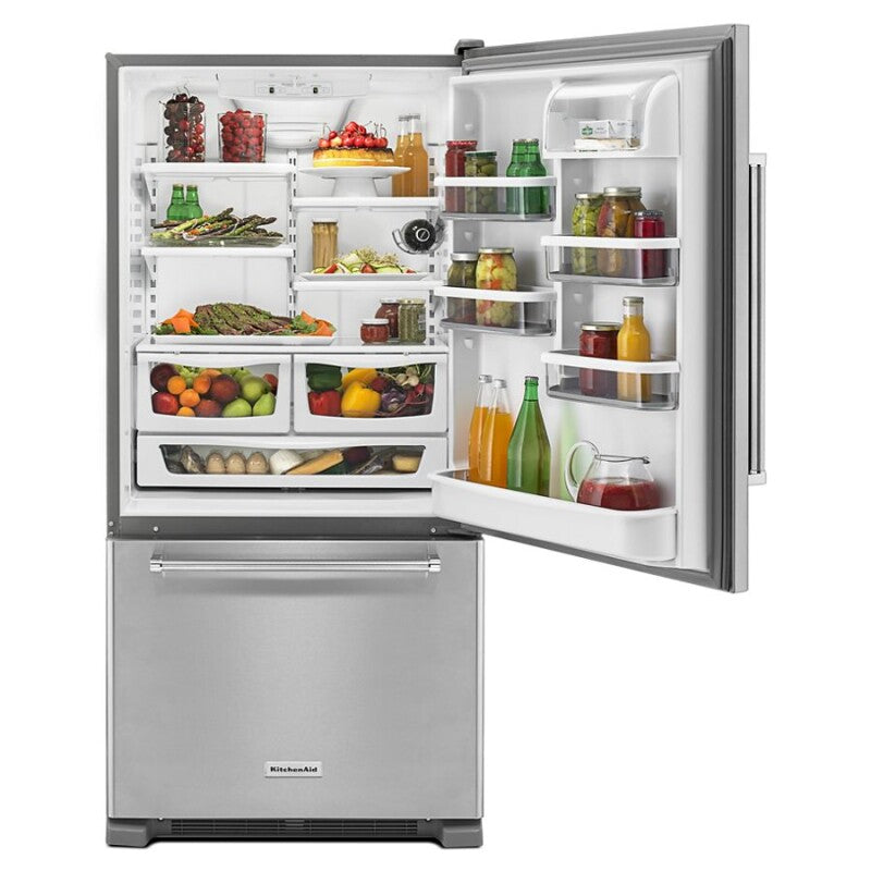 KitchenAid 22 cu. ft. 33-Inch Width Full Depth Non Dispense Bottom Mount Refrigerator - Stainless Steel (KRBR102ESS)