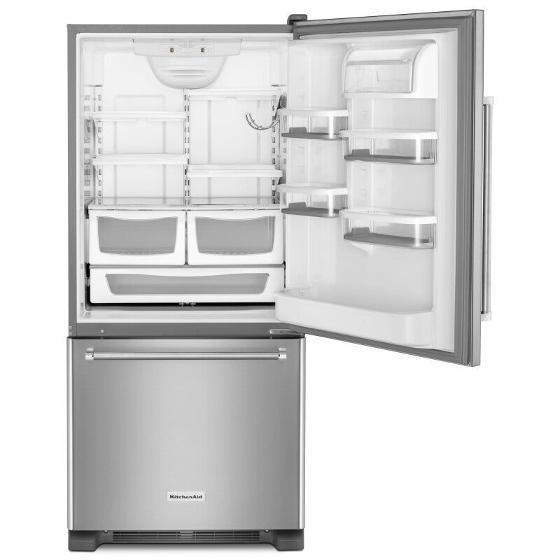 KitchenAid 19 cu. ft. 30-Inch Width Full Depth Non Dispense Bottom Mount Refrigerator - Stainless Steel (KRBR109ESS)