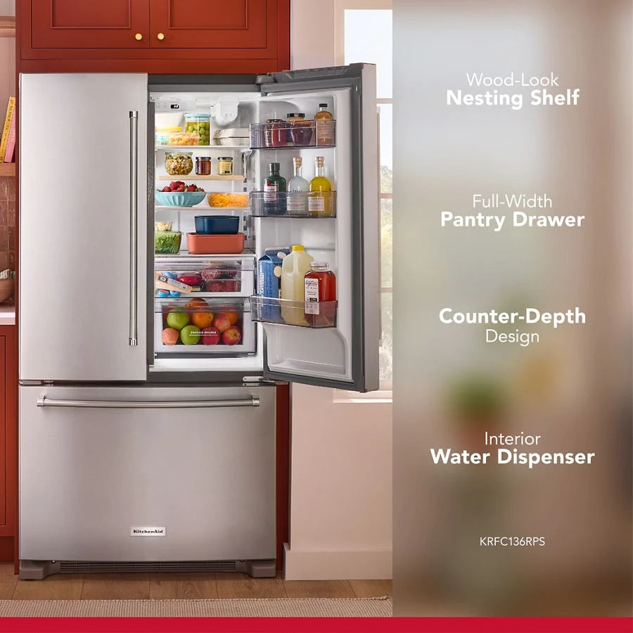 KITCHENAID 20 Cu. Ft. 36-inch Width Counter-depth French Door Refrigerator With Interior Dispense - Stainless Steel (KRFC136RPS)