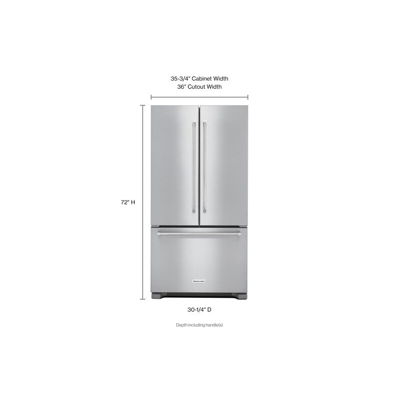KitchenAid 22 cu. ft. 36-Inch Width Counter Depth French Door Refrigerator with Interior Dispense - Stainless Steel (KRFC302ESS)