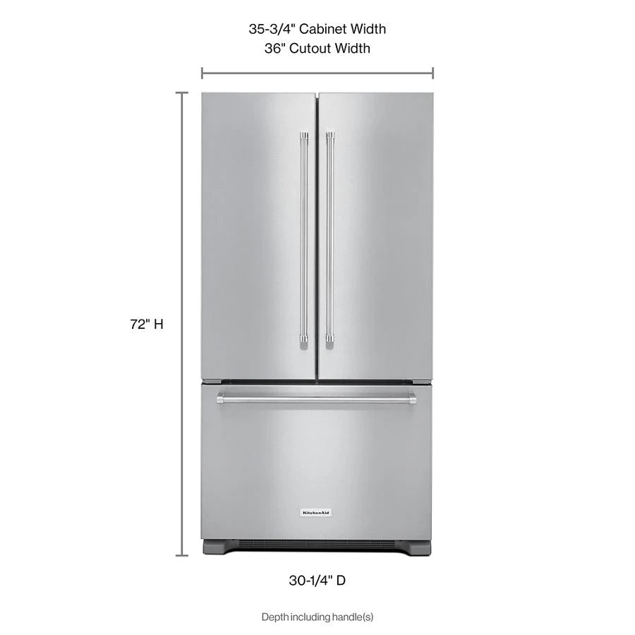 KITCHENAID 22 Cu. Ft. 36" Counter-depth French Door Refrigerator With Interior Dispense - Stainless Steel (KRFC302ESS)