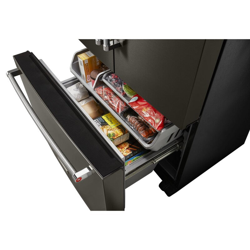 KitchenAid 23.8 cu. ft. Counter-Depth French Door Platinum Interior Refrigerator in Black Stainless Steel - Black Stainless Steel with PrintShield™ Finish (KRFC704FBS)