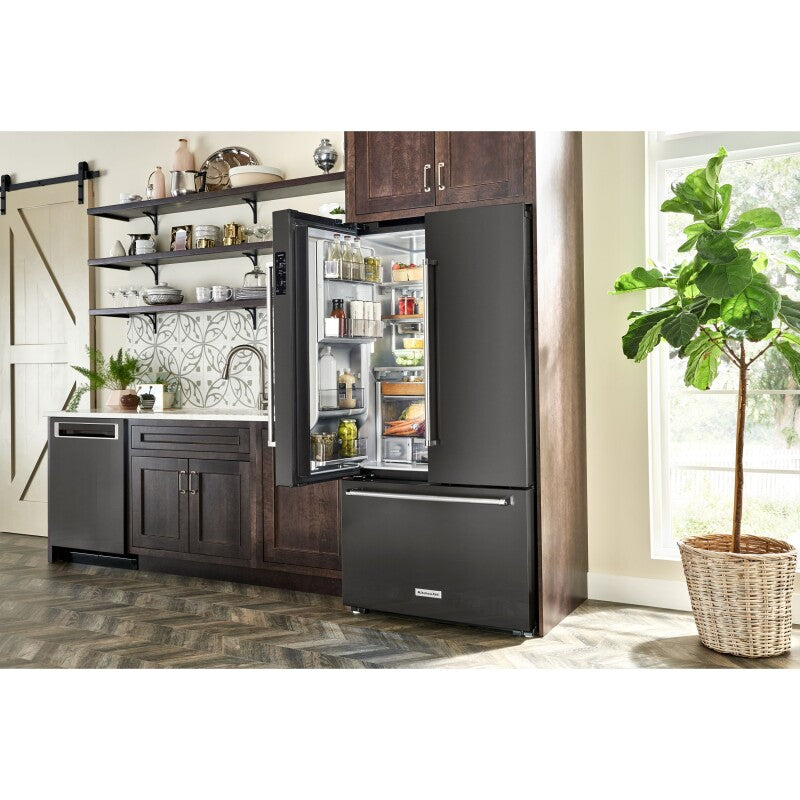 KitchenAid 23.8 cu. ft. Counter-Depth French Door Platinum Interior Refrigerator in Black Stainless Steel - Black Stainless Steel with PrintShield™ Finish (KRFC704FBS)