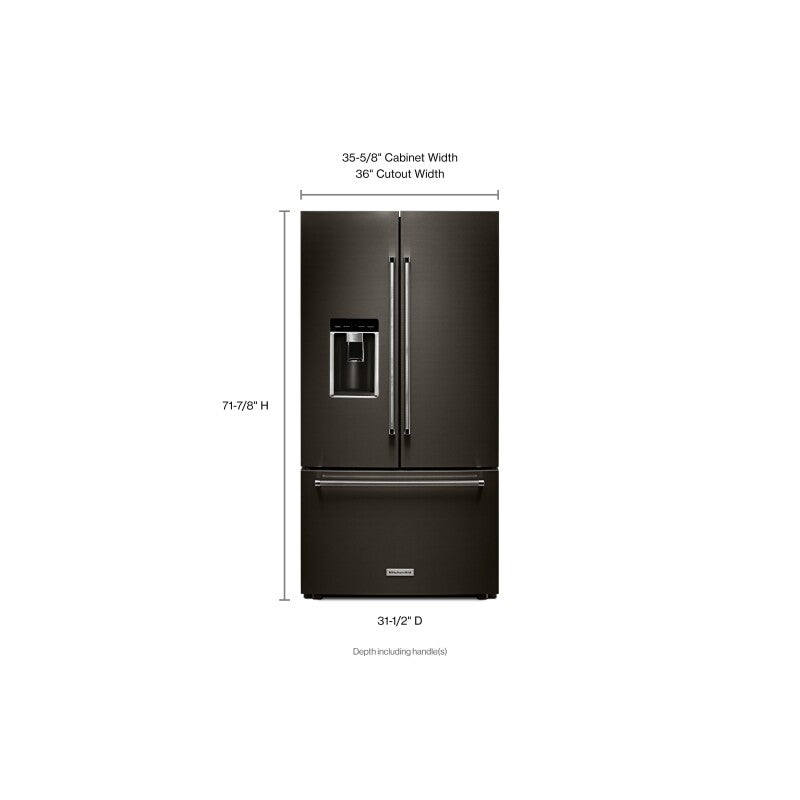KitchenAid 23.8 cu. ft. Counter-Depth French Door Platinum Interior Refrigerator in Black Stainless Steel - Black Stainless Steel with PrintShield™ Finish (KRFC704FBS)