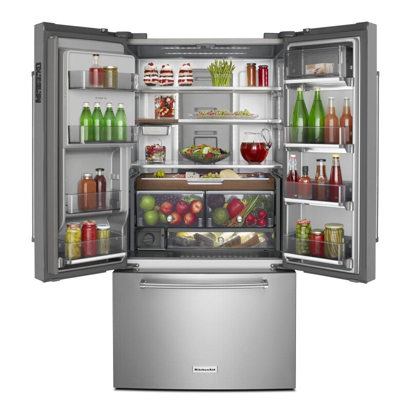 KitchenAid 23.8 cu. ft. Counter-Depth French Door Platinum Interior Refrigerator with PrintShield™ Finish - Stainless Steel with PrintShield™ Finish (KRFC704FPS)