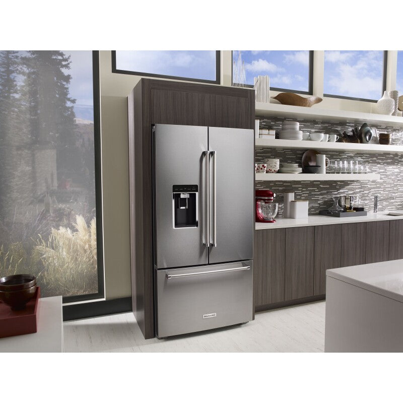 KitchenAid 23.8 cu. ft. Counter-Depth French Door Platinum Interior Refrigerator with PrintShield™ Finish - Stainless Steel with PrintShield™ Finish (KRFC704FPS)
