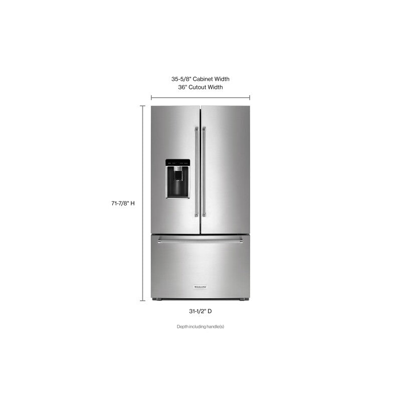 KitchenAid 23.8 cu. ft. Counter-Depth French Door Platinum Interior Refrigerator with PrintShield™ Finish - Stainless Steel with PrintShield™ Finish (KRFC704FPS)