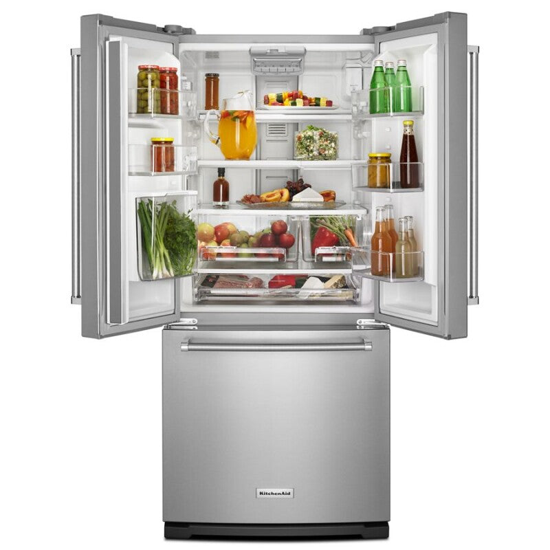KitchenAid 20 cu. Ft. 30-Inch Width Standard Depth French Door Refrigerator with Interior Dispense - Stainless Steel (KRFF300ESS)
