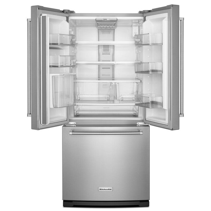 KitchenAid 20 cu. Ft. 30-Inch Width Standard Depth French Door Refrigerator with Interior Dispense - Stainless Steel (KRFF300ESS)
