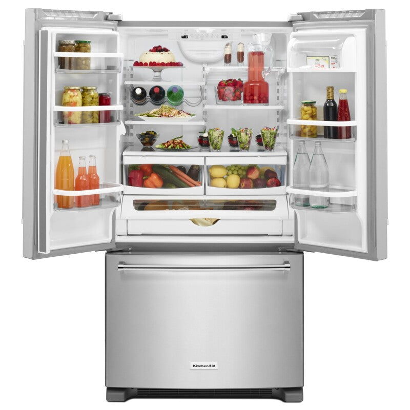 KitchenAid 25 Cu. Ft. 36-Width Standard Depth French Door Refrigerator with Interior Dispense - Stainless Steel (KRFF305ESS)