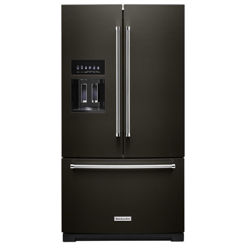 KitchenAid 26.8 Cu. Ft. Standard-Depth French Door Refrigerator with Exterior Ice and Water Dispenser - Black Stainless (KRFF577KBS)
