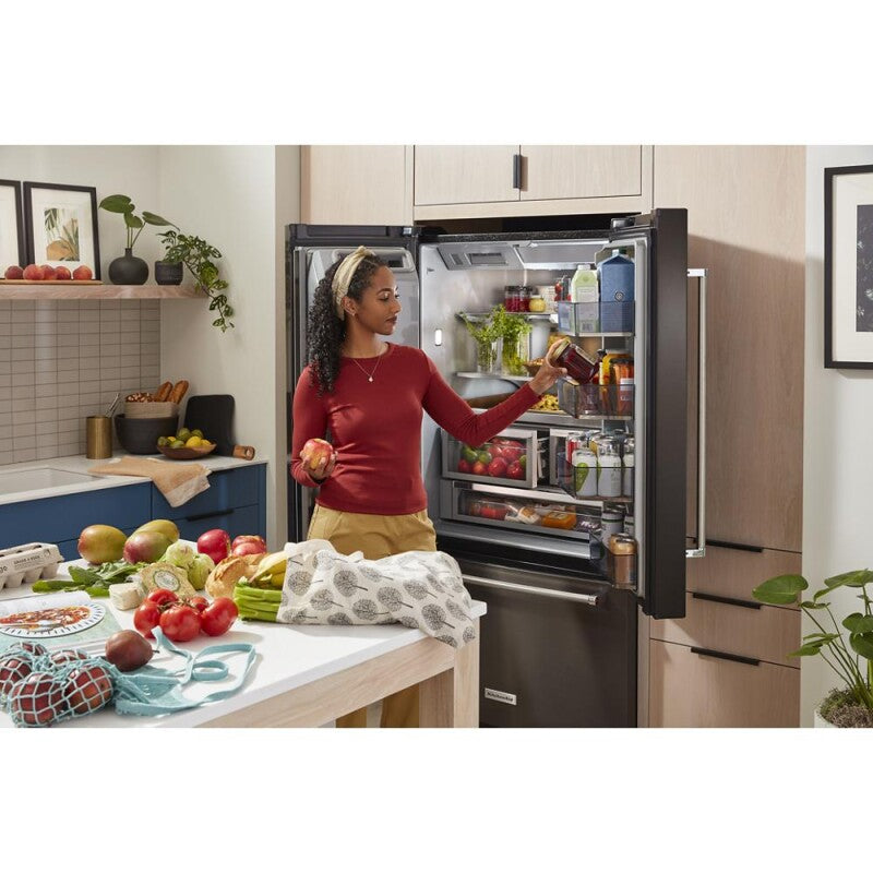 KitchenAid 26.8 Cu. Ft. Standard-Depth French Door Refrigerator with Exterior Ice and Water Dispenser - Black Stainless (KRFF577KBS)