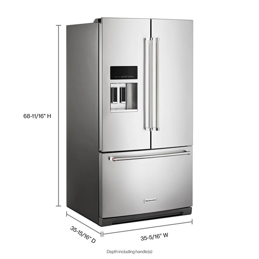 KITCHENAID 26.8 Cu. Ft. Standard-Depth French Door Refrigerator with Exterior Ice and Water Dispenser - Stainless Steel with PrintShield™ Finish (KRFF577KPS)