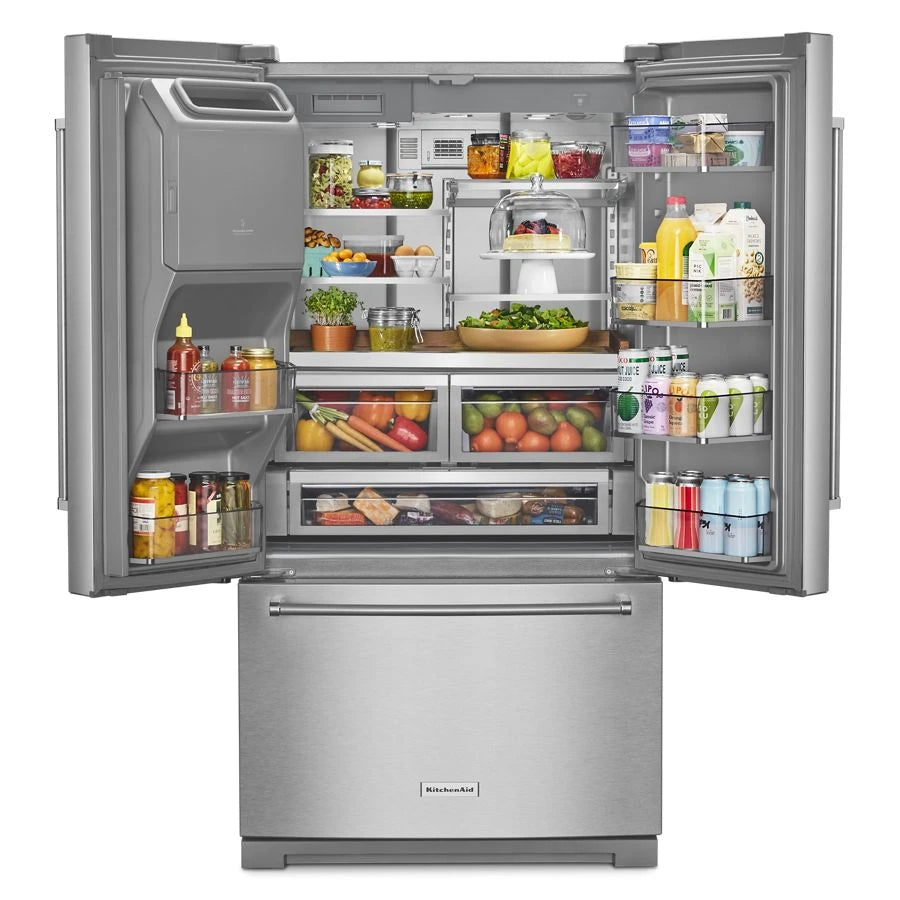 KITCHENAID 26.8 Cu. Ft. Standard-Depth French Door Refrigerator with Exterior Ice and Water Dispenser - Stainless Steel with PrintShield™ Finish (KRFF577KPS)