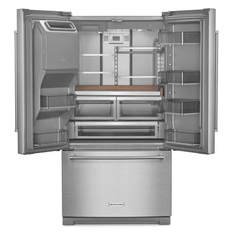 KitchenAid 26.8 Cu. Ft. Standard-Depth French Door Refrigerator with Exterior Ice and Water Dispenser - Stainless Steel with PrintShield™ Finish (KRFF577KPS)