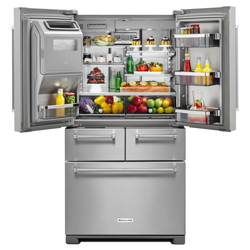 KitchenAid 25.8 Cu. Ft. 36" Multi-Door Freestanding Refrigerator with Platinum Interior Design - Stainless Steel (KRMF706ESS)