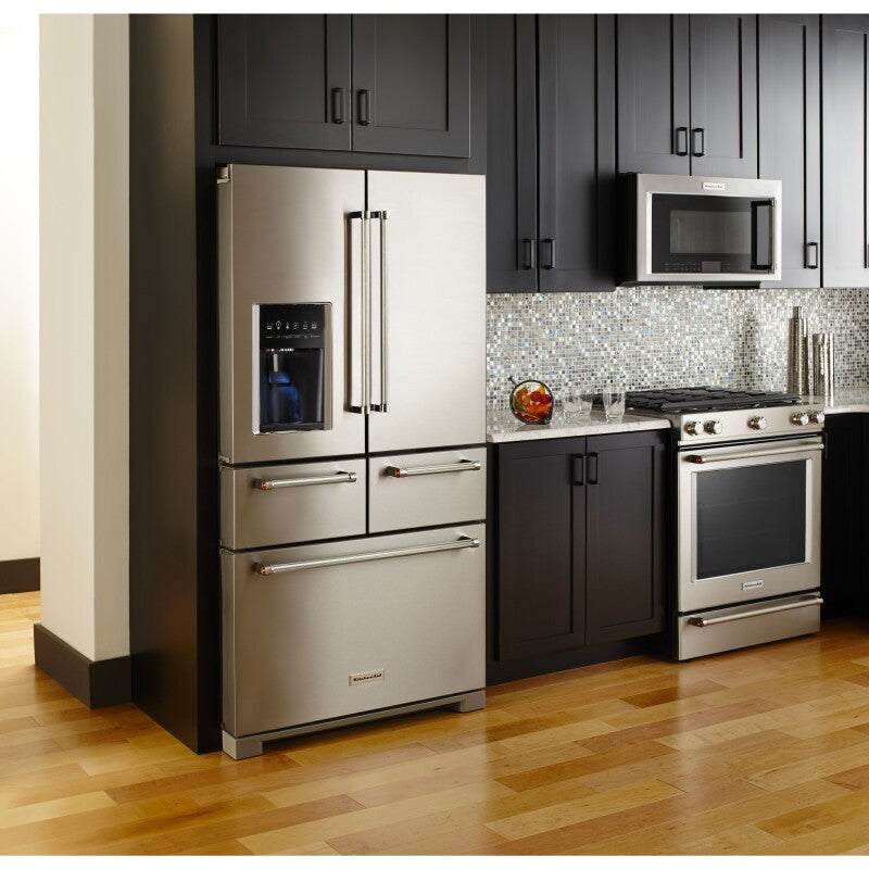 KitchenAid 25.8 Cu. Ft. 36" Multi-Door Freestanding Refrigerator with Platinum Interior Design - Stainless Steel (KRMF706ESS)