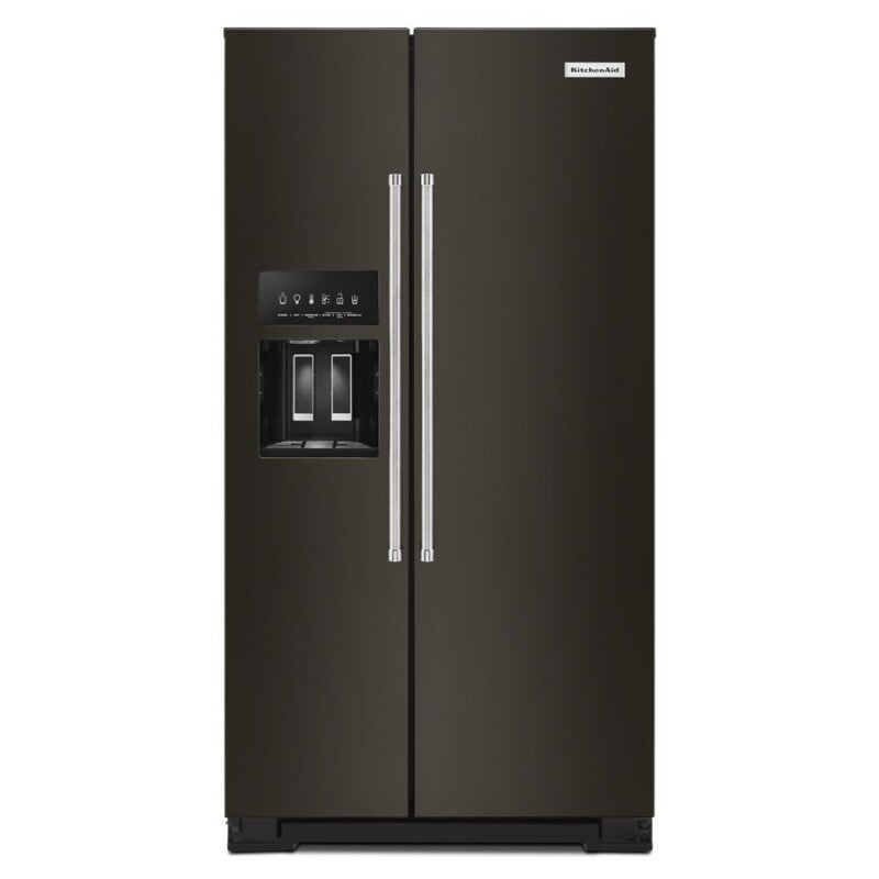 KitchenAid 19.9 cu ft. Counter-Depth Side-by-Side Refrigerator with Exterior Ice and Water and PrintShield finish - Black Stainless Steel with PrintShield™ Finish (KRSC700HBS)