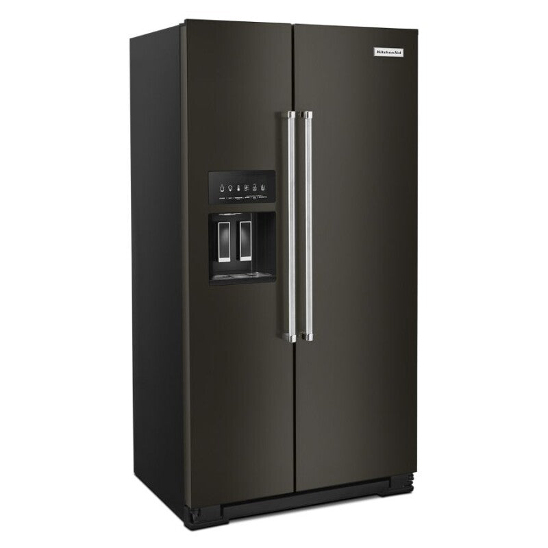 KitchenAid 19.9 cu ft. Counter-Depth Side-by-Side Refrigerator with Exterior Ice and Water and PrintShield finish - Black Stainless Steel with PrintShield™ Finish (KRSC700HBS)