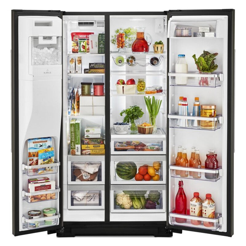 KitchenAid 19.9 cu ft. Counter-Depth Side-by-Side Refrigerator with Exterior Ice and Water and PrintShield finish - Black Stainless Steel with PrintShield™ Finish (KRSC700HBS)
