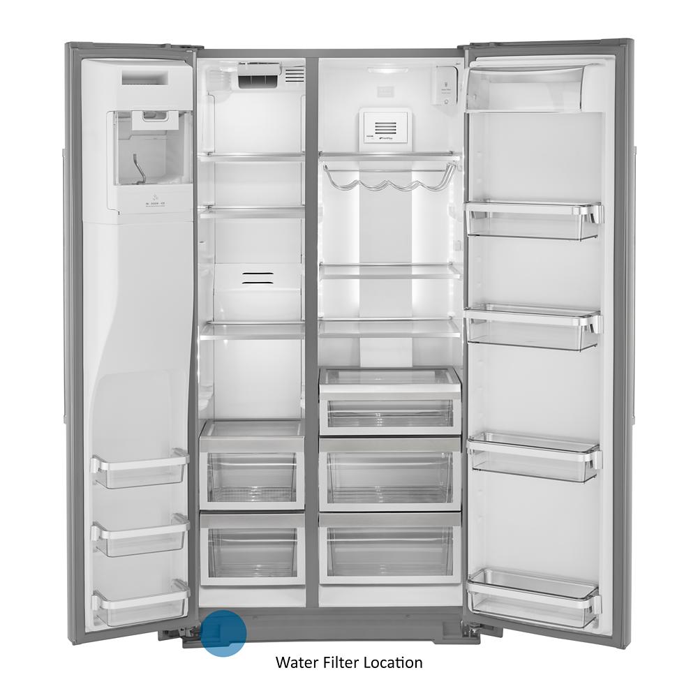 KitchenAid 22.6 cu ft. Side-by-Side Refrigerator with Exterior Ice and Water and PrintShield™ finish - Stainless Steel with PrintShield™ Finish (KRSC703HPS)