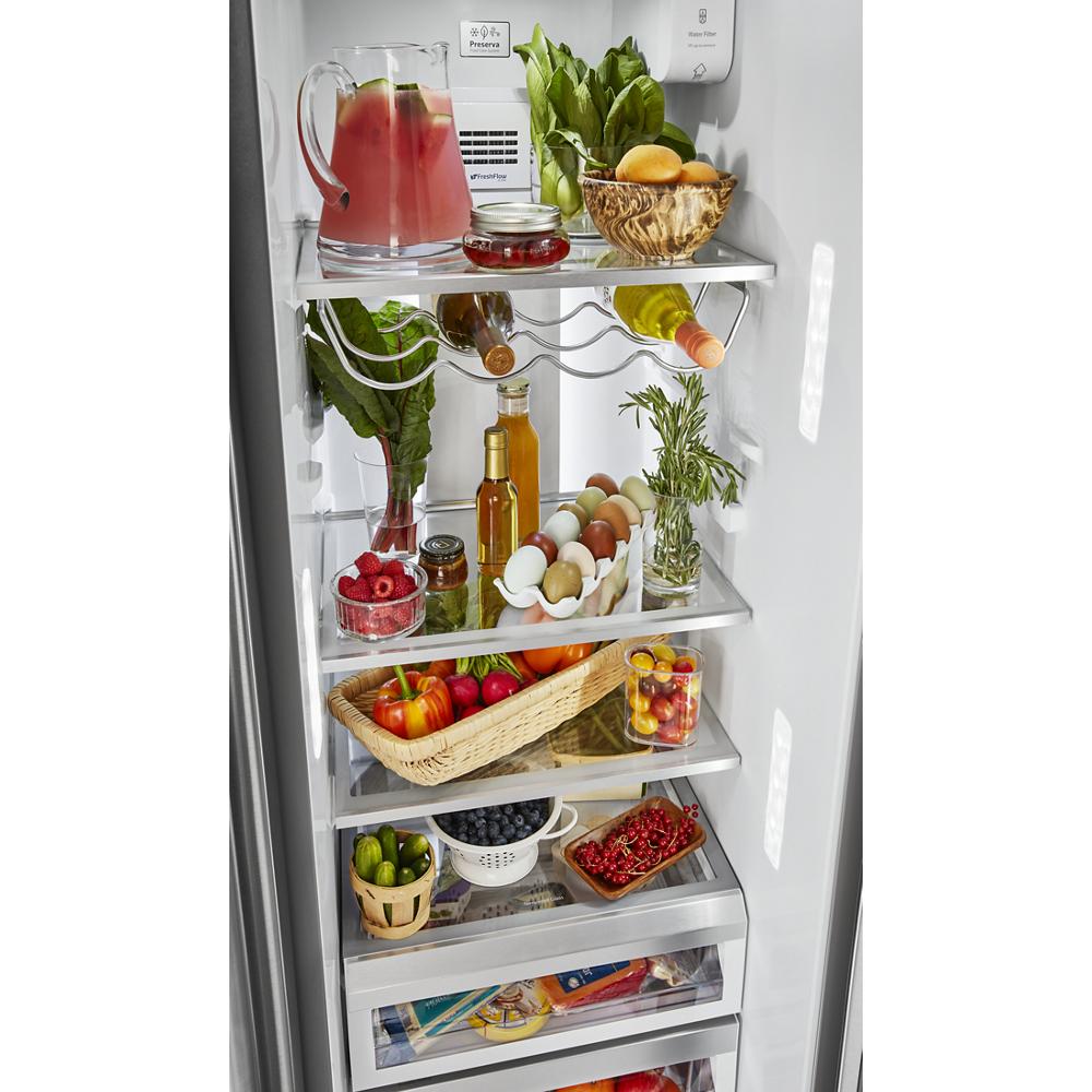 KitchenAid 22.6 cu ft. Side-by-Side Refrigerator with Exterior Ice and Water and PrintShield™ finish - Stainless Steel with PrintShield™ Finish (KRSC703HPS)