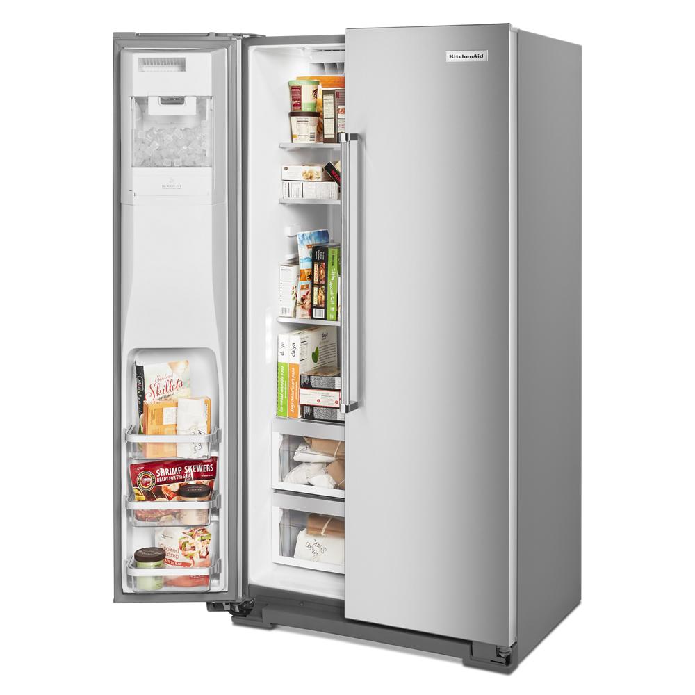 KitchenAid 22.6 cu ft. Side-by-Side Refrigerator with Exterior Ice and Water and PrintShield™ finish - Stainless Steel with PrintShield™ Finish (KRSC703HPS)