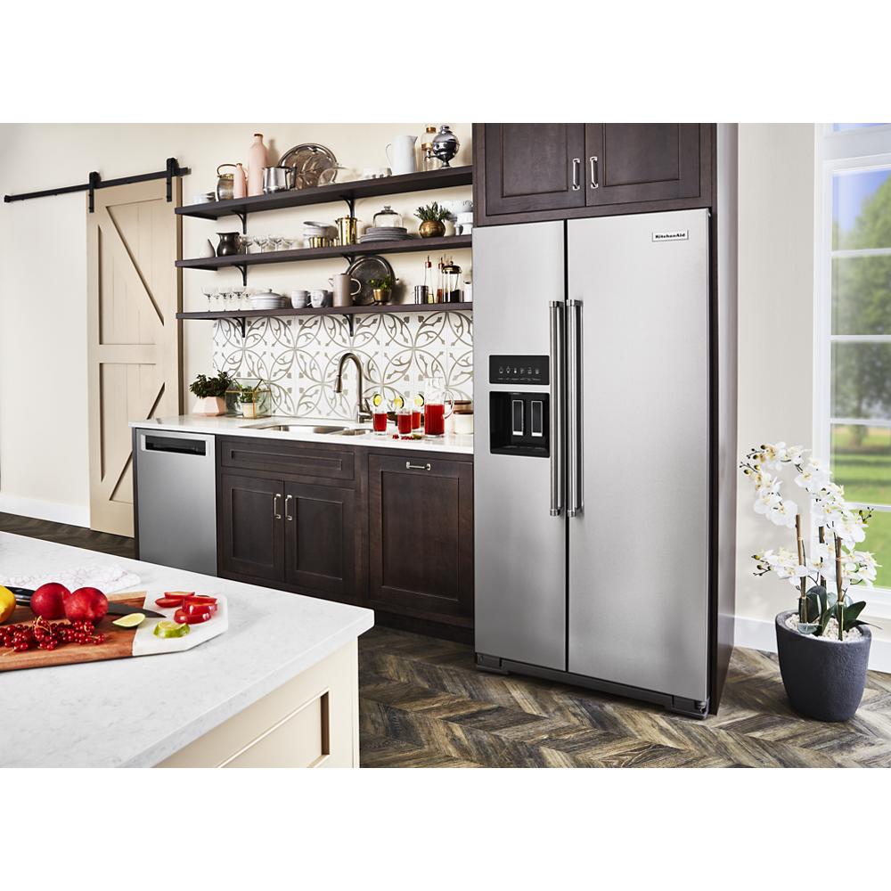 KitchenAid 22.6 cu ft. Side-by-Side Refrigerator with Exterior Ice and Water and PrintShield™ finish - Stainless Steel with PrintShield™ Finish (KRSC703HPS)
