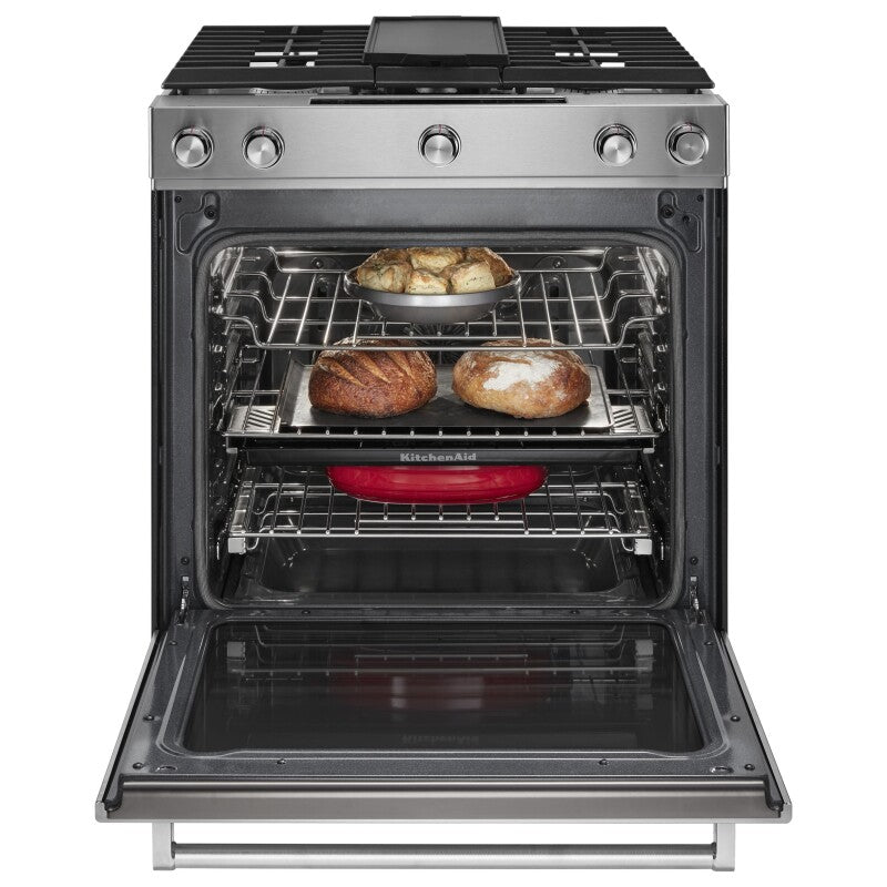 KitchenAid 30" 5-Burner Dual Fuel Convection Slide-In Range with Baking Drawer - Stainless Steel (KSDB900ESS)