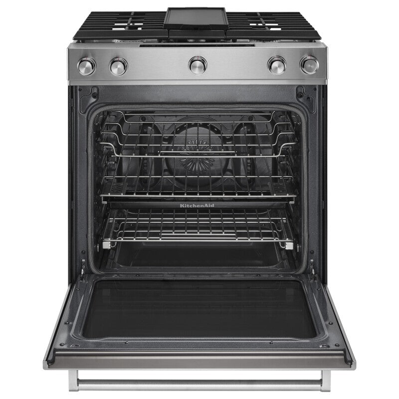 KitchenAid 30" 5-Burner Dual Fuel Convection Slide-In Range with Baking Drawer - Stainless Steel (KSDB900ESS)