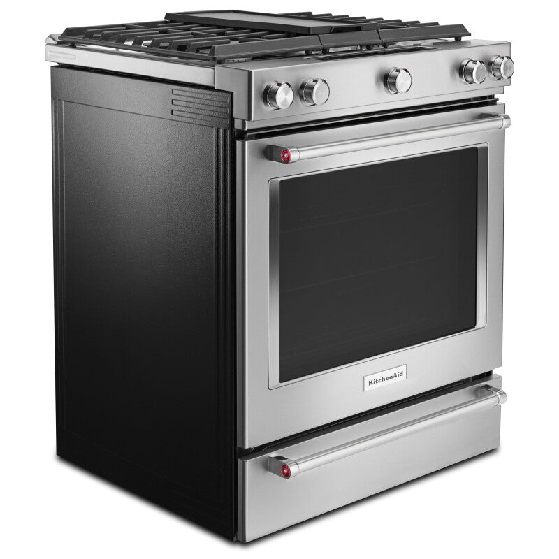 KitchenAid 30" 5-Burner Dual Fuel Convection Slide-In Range with Baking Drawer - Stainless Steel (KSDB900ESS)