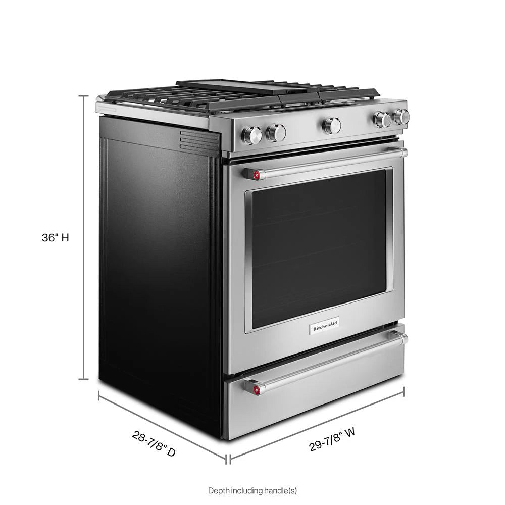 KITCHENAID 30-inch 5-burner Dual Fuel Convection Slide-in Range With Baking Drawer - Stainless Steel (KSDB900ESS)