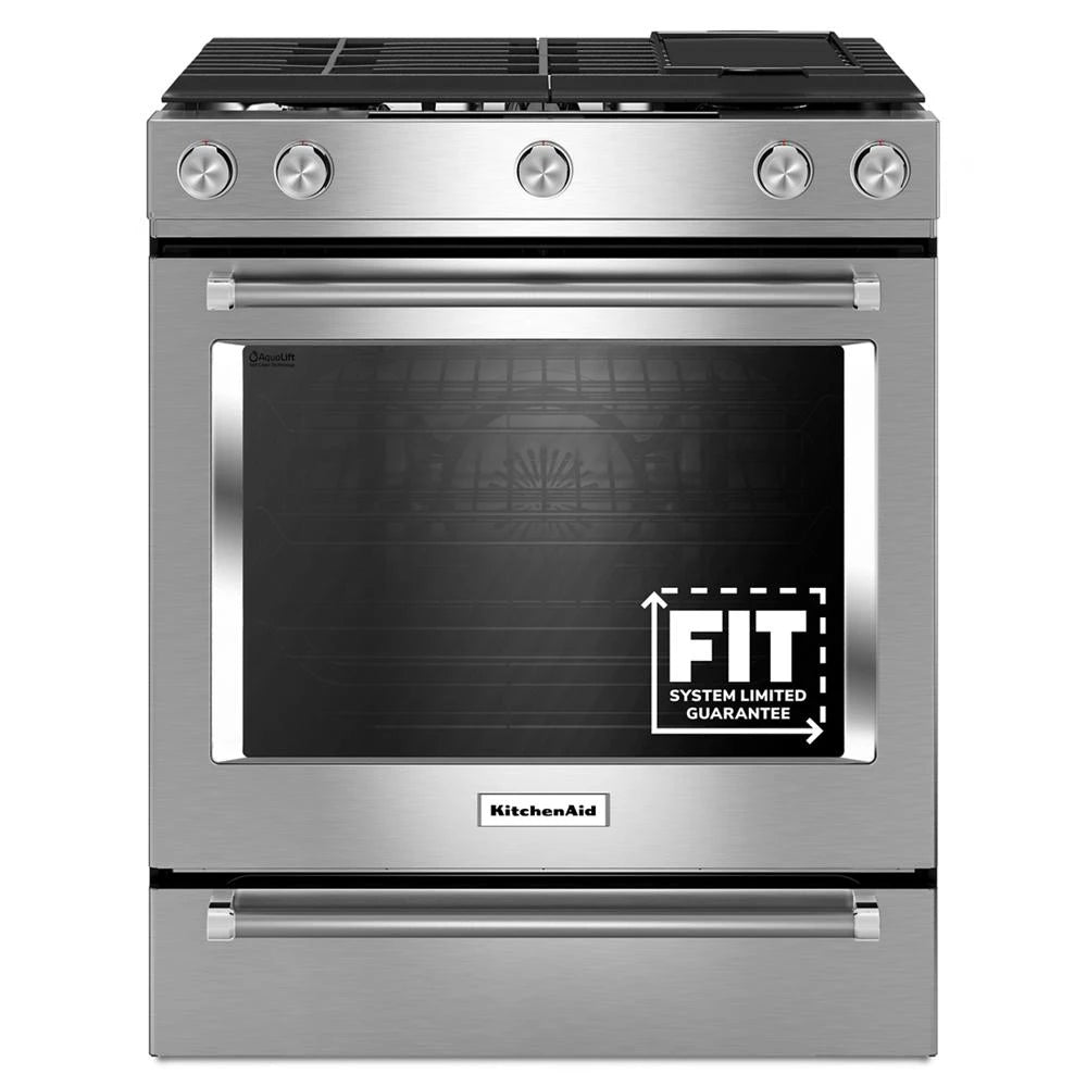 KITCHENAID 30-inch 5-burner Dual Fuel Convection Slide-in Range With Baking Drawer - Stainless Steel (KSDB900ESS)