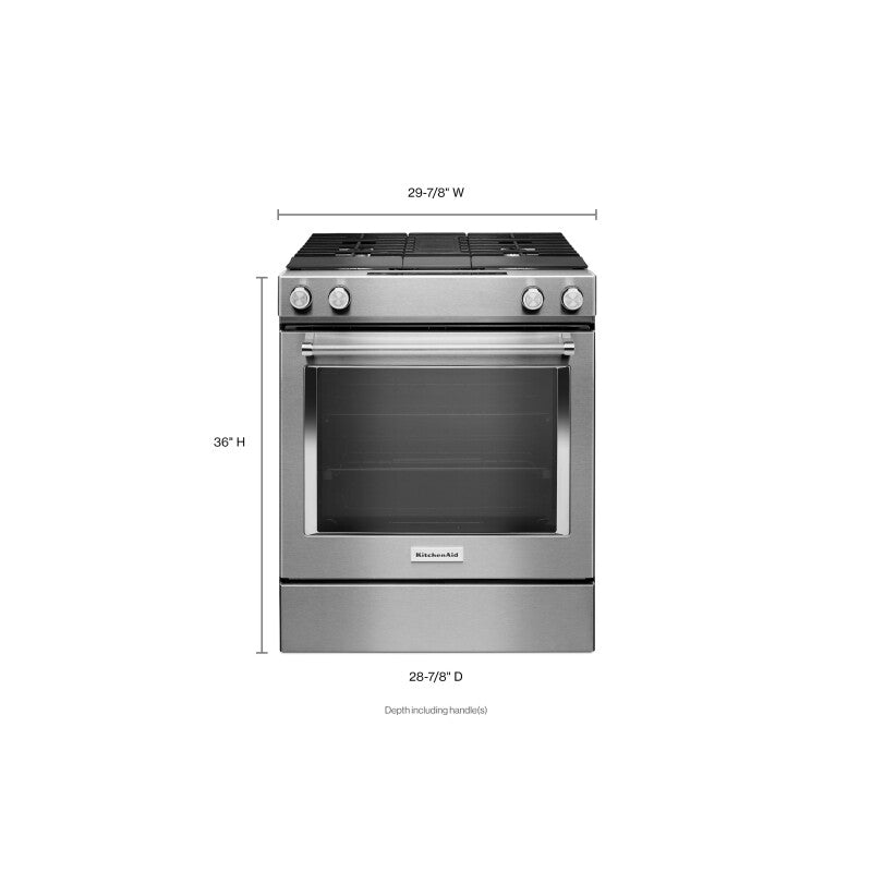 KitchenAid 30" 4-Burner Dual Fuel Downdraft Slide-In Range - Stainless Steel (KSDG950ESS)