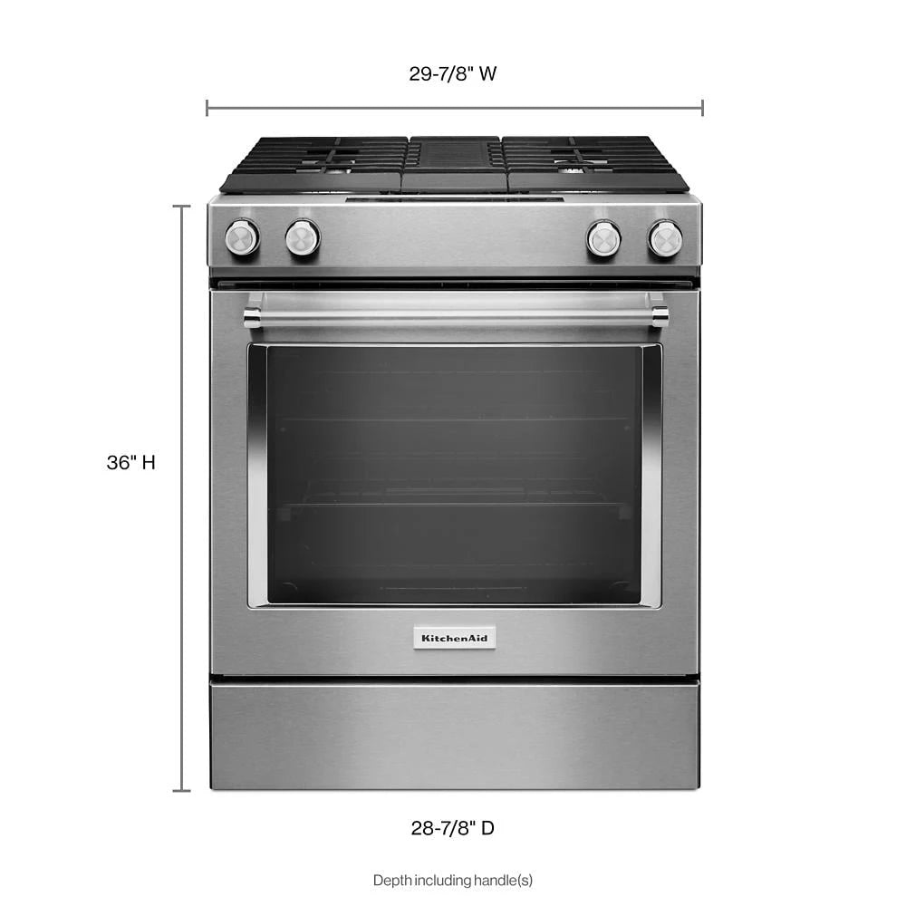 KITCHENAID 30-inch 4-burner Dual Fuel Downdraft Slide-in Range - Stainless Steel (KSDG950ESS)