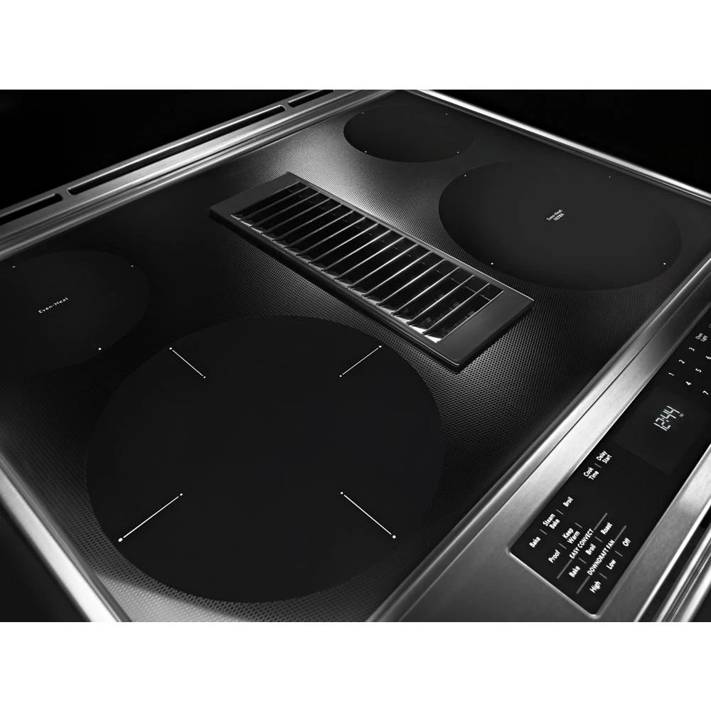KitchenAid 30-Inch 4-Element Electric Downdraft Slide-In Range - Stainless Steel (KSEG950ESS)