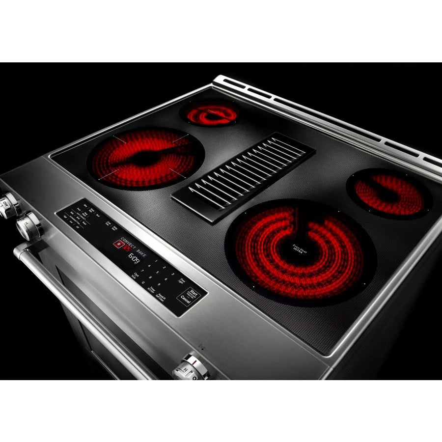 KITCHENAID 30-inch 4-element Electric Downdraft Slide-in Range - Stainless Steel (KSEG950ESS)