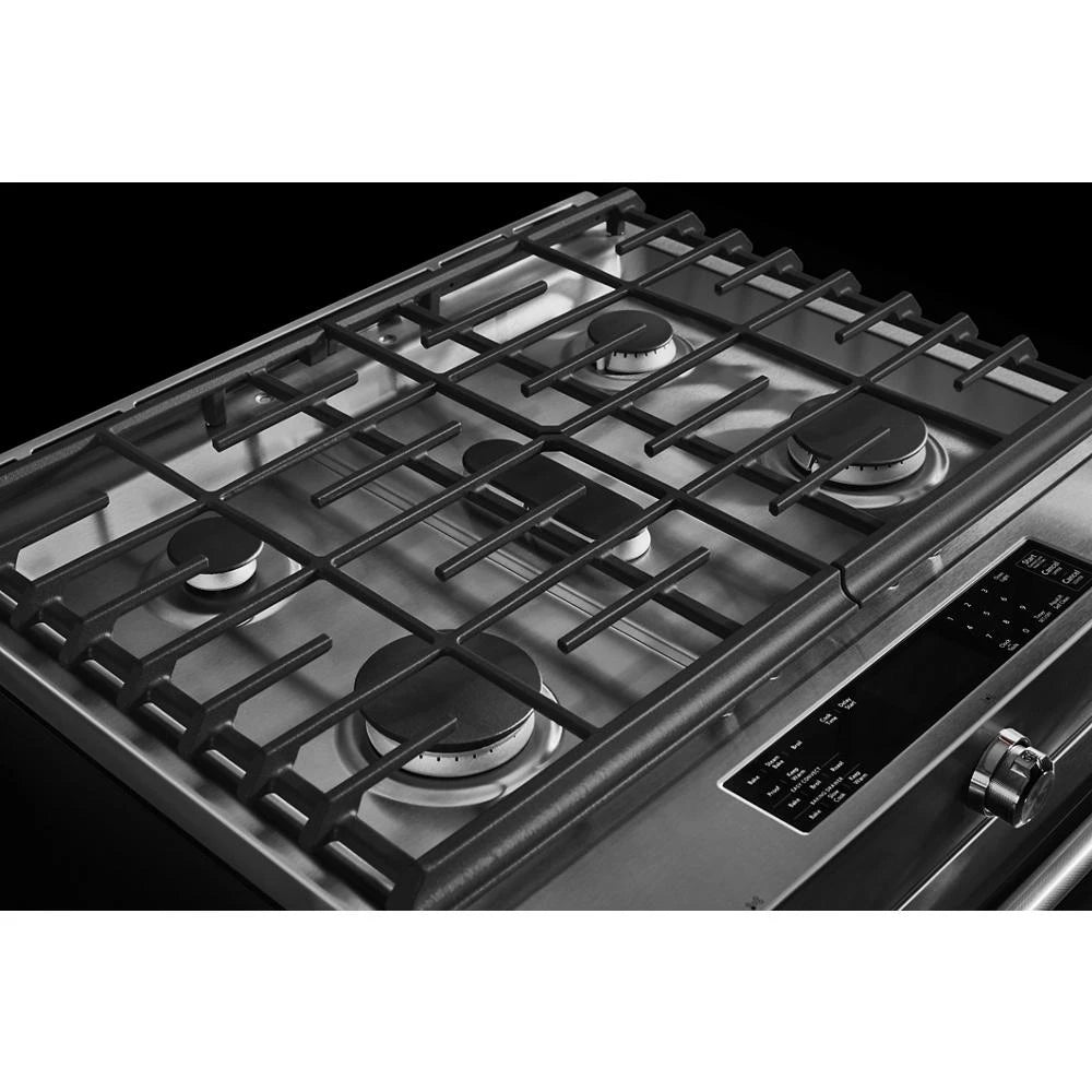 KitchenAid 30-Inch 5 Burner Gas Convection Slide-In Range with Baking Drawer - Stainless Steel (KSGB900ESS)