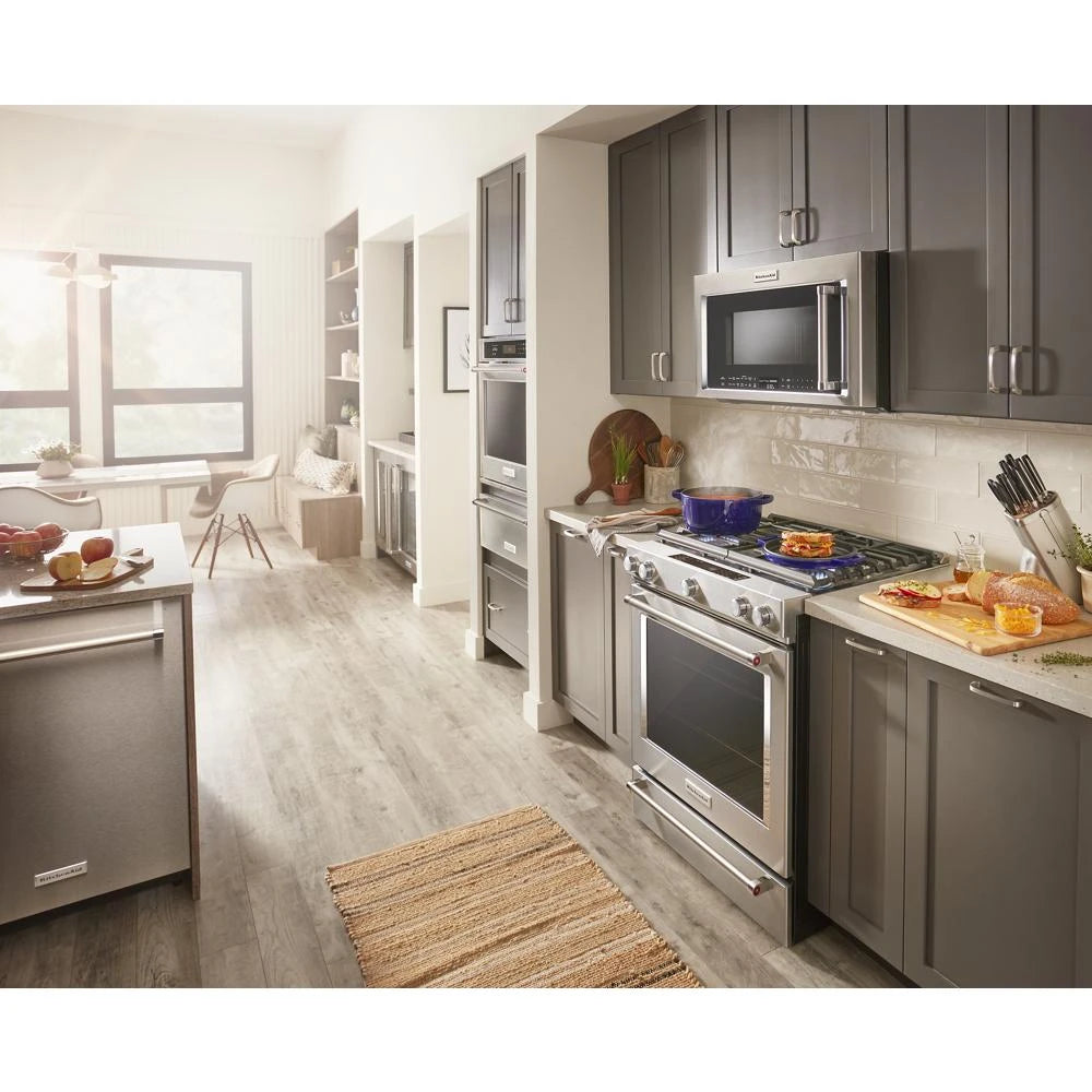 KitchenAid 30-Inch 5 Burner Gas Convection Slide-In Range with Baking Drawer - Stainless Steel (KSGB900ESS)