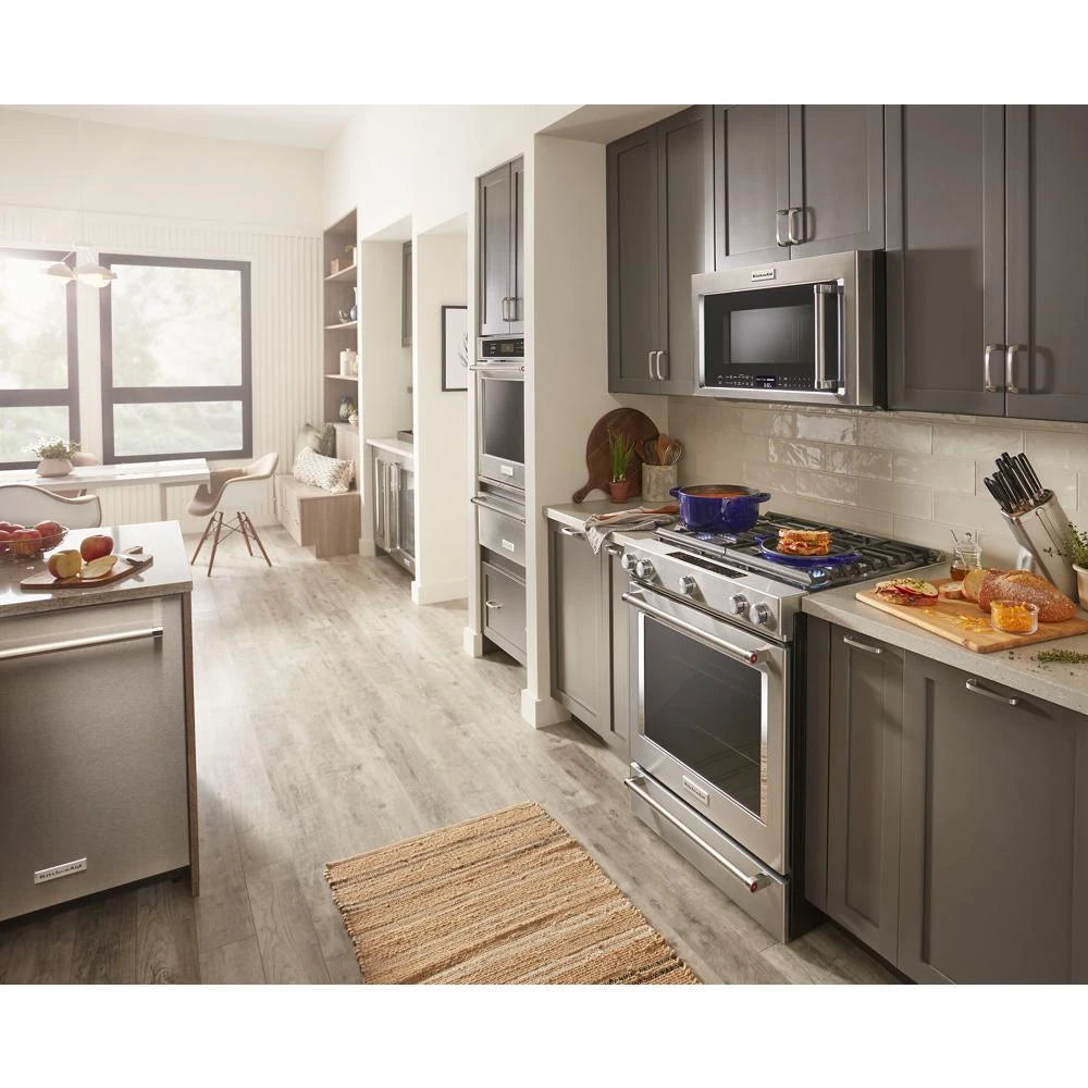 KitchenAid 30-Inch 5 Burner Gas Convection Slide-In Range with Baking Drawer - Stainless Steel (KSGB900ESS)