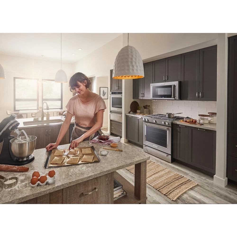 KitchenAid 30-Inch 5 Burner Gas Convection Slide-In Range with Baking Drawer - Stainless Steel (KSGB900ESS)