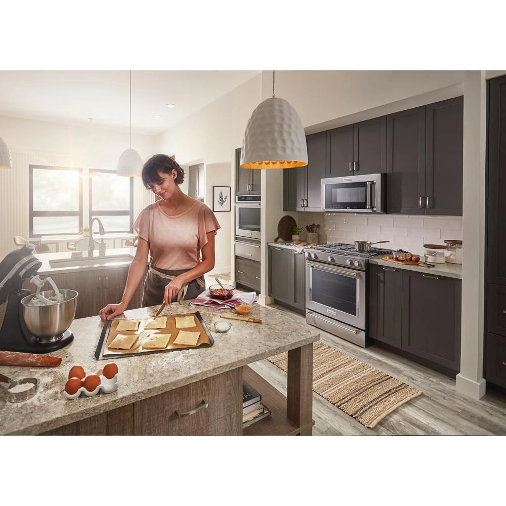 KitchenAid 30-Inch 5 Burner Gas Convection Slide-In Range with Baking Drawer - Stainless Steel (KSGB900ESS)