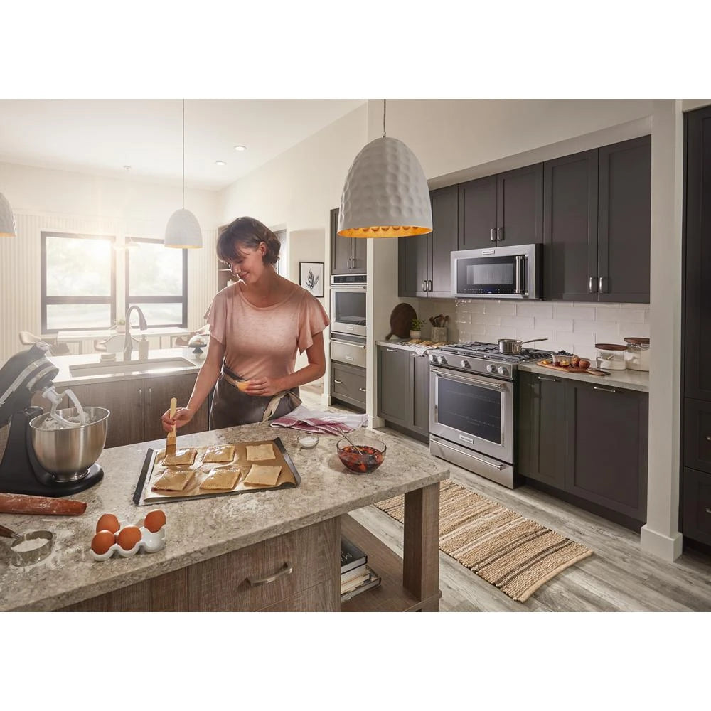 KitchenAid 30-Inch 5 Burner Gas Convection Slide-In Range with Baking Drawer - Stainless Steel (KSGB900ESS)