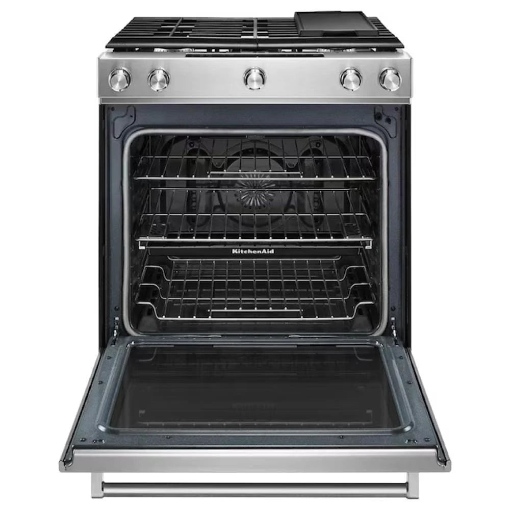 KitchenAid 30-Inch 5-Burner Gas Slide-In Convection Range - Stainless Steel (KSGG700ESS)