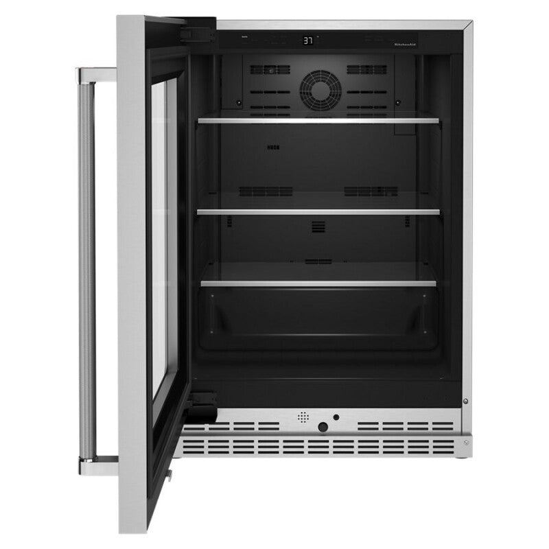 KitchenAid 24" Undercounter Refrigerator with Glass Door and Shelves with Metallic Accents - Stainless Steel (KURL314KSS)