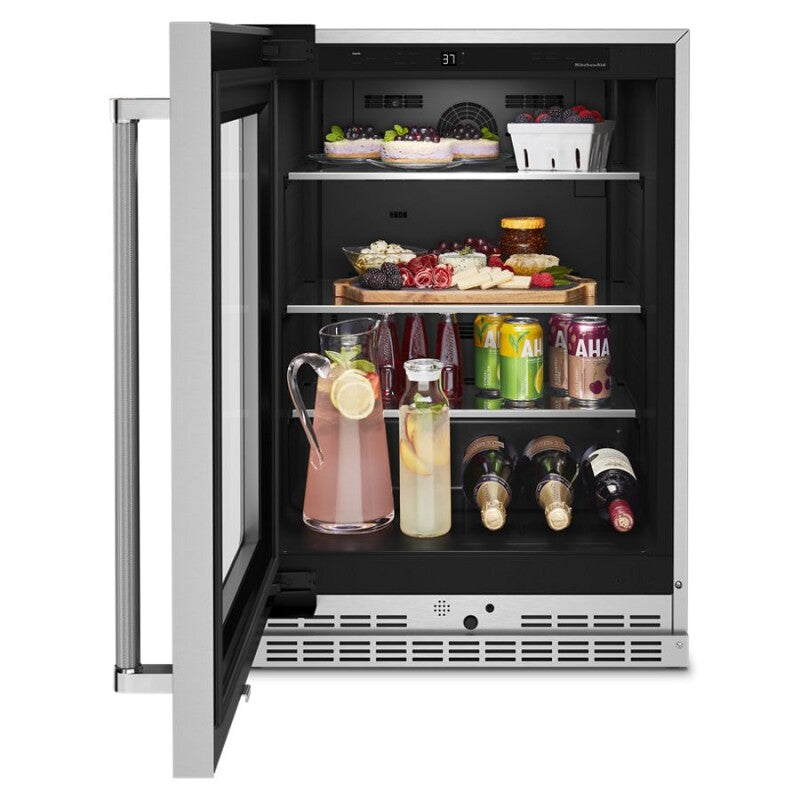 KitchenAid 24" Undercounter Refrigerator with Glass Door and Shelves with Metallic Accents - Stainless Steel (KURL314KSS)